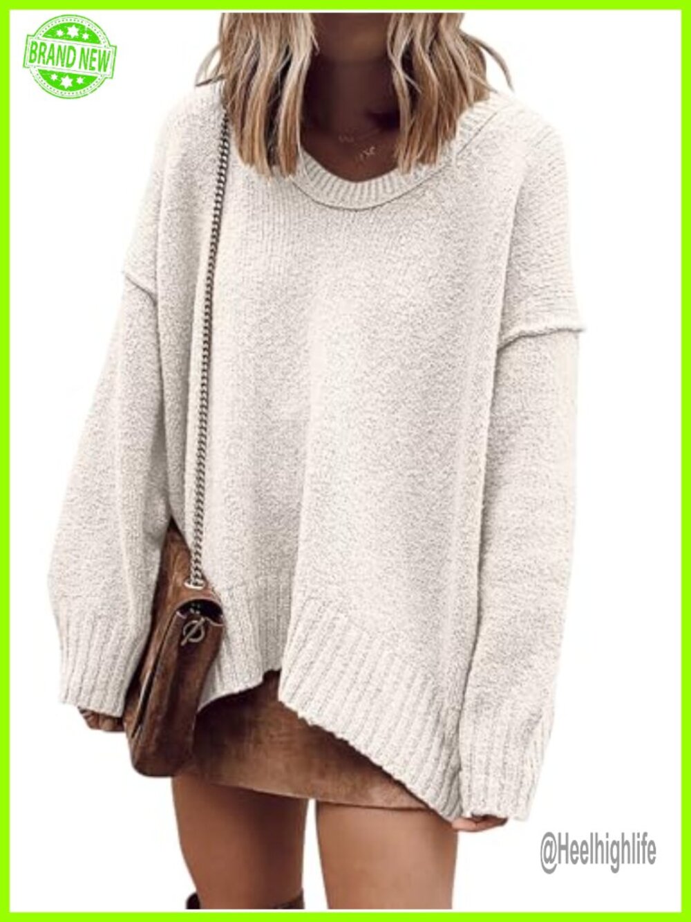 Oversized Scoop V Neck Batwing Sleeve Pullover Sweater High Low Hem